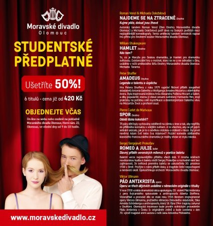 Studentské předplatné Moravské divadlo Olomouc Oficiální zdroj: MD Olomouc