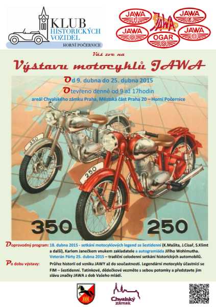 plakát k Výstavě motocyklů JAWA Oficiální zdroj: Chvalský zámek