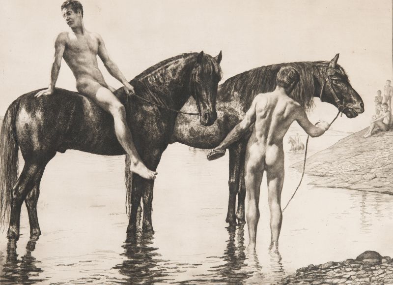 Georg Jahn - Plavení koní, lept/papír, 35,5 x 48 cm Foto: Dorotheum, oficiální zdroj