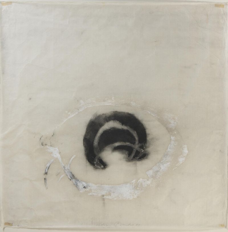 Adriena Šimotová: Bez názvu, 1999, barevný  pigment na hedvábném japonském papíru, 106 x 106 cm, kazetový rám Foto archiv Dorotheum, oficiální zdroj